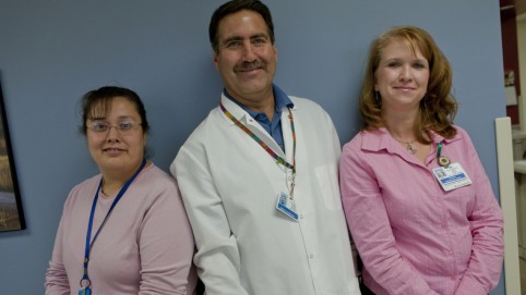Group portrait of three health care workers